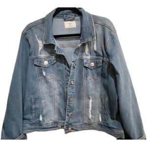 Rue21 Plus Size 1X Ripped Distressed Blue Denim Jacket Jean Coat Streetwear